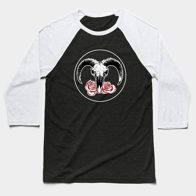 lamb skull and rose Baseball T-Shirt by TOTEM clothing